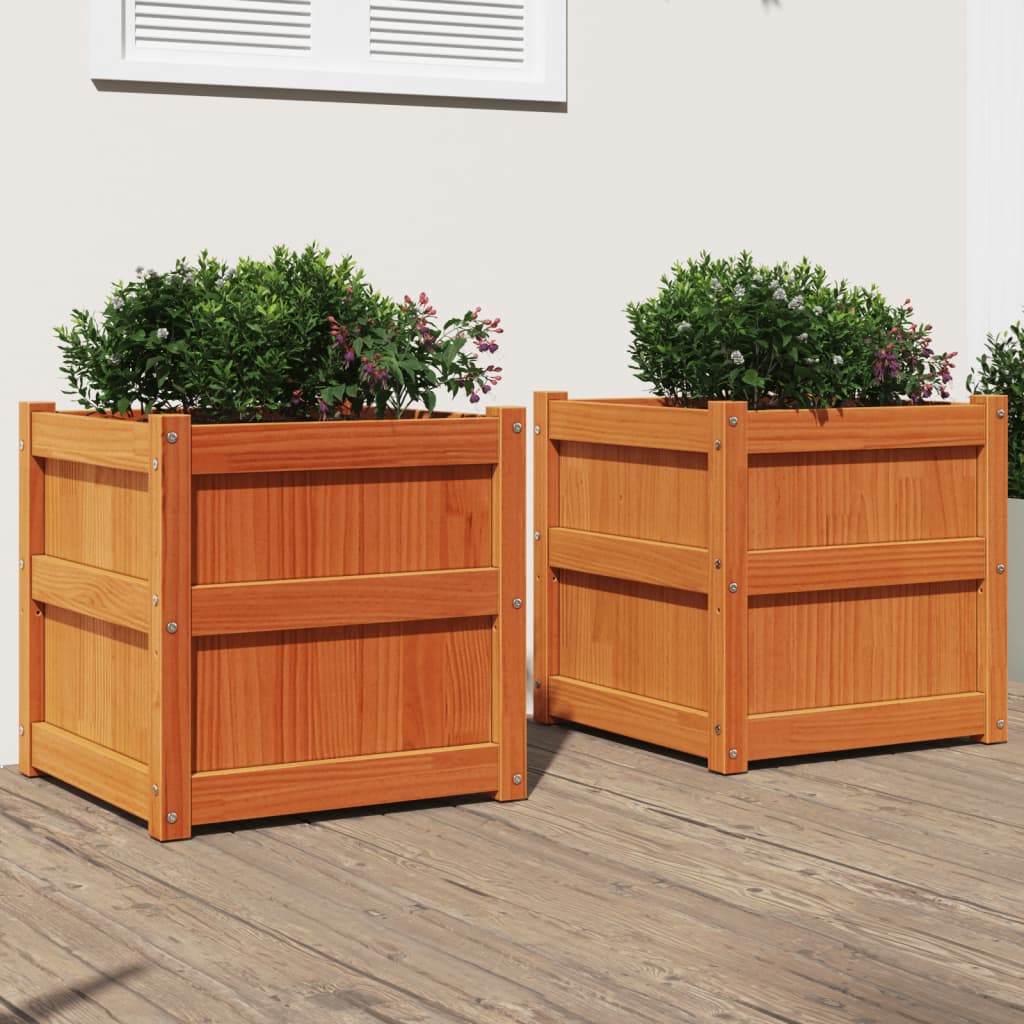 vidaXL Jardineras de exterior 2 uds madera maciza de pino marrón cera