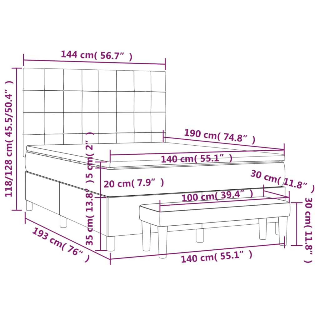 vidaXL Cama box spring con colchón tela gris claro 140x190 cm