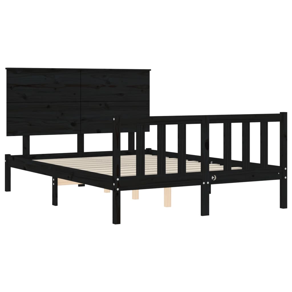 vidaXL Estructura de cama con cabecero madera maciza negro 140x200 cm