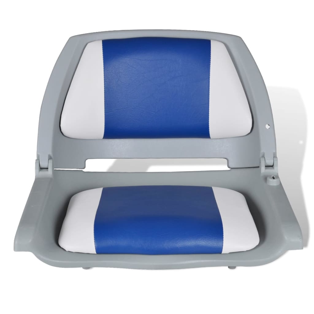 vidaXL Asiento de barco respaldo plegable cojín azul blanco 48x51x41cm