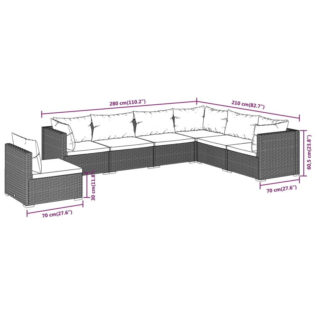 vidaXL Set de muebles de jardín 7 pzas y cojines ratán sintético negro