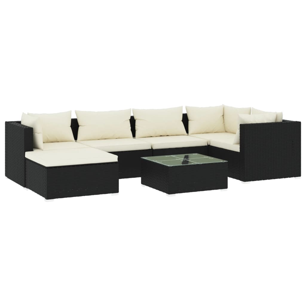 vidaXL Set de muebles de jardín 7 pzas y cojines ratán sintético negro