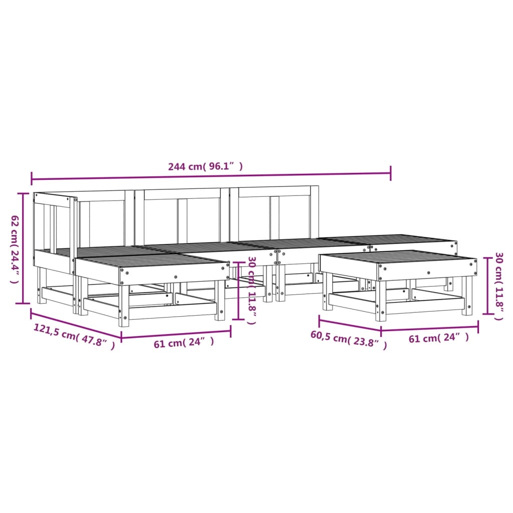 vidaXL Juego de muebles de jardín 6 piezas madera maciza pino blanco