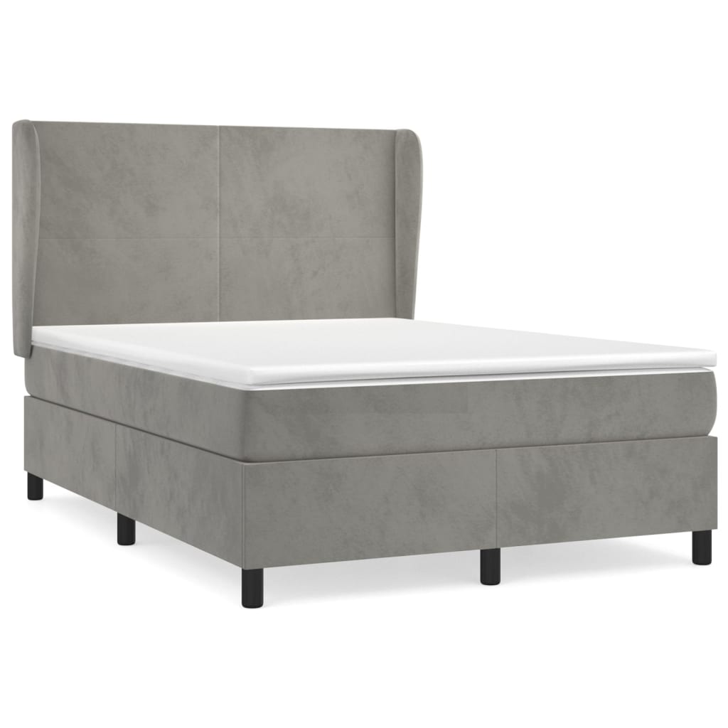 vidaXL Cama box spring con colchón terciopelo gris claro 140x190 cm