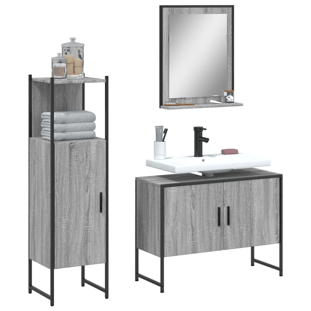 vidaXL Set de muebles de baño 3 pzas madera contrachapada gris sonoma