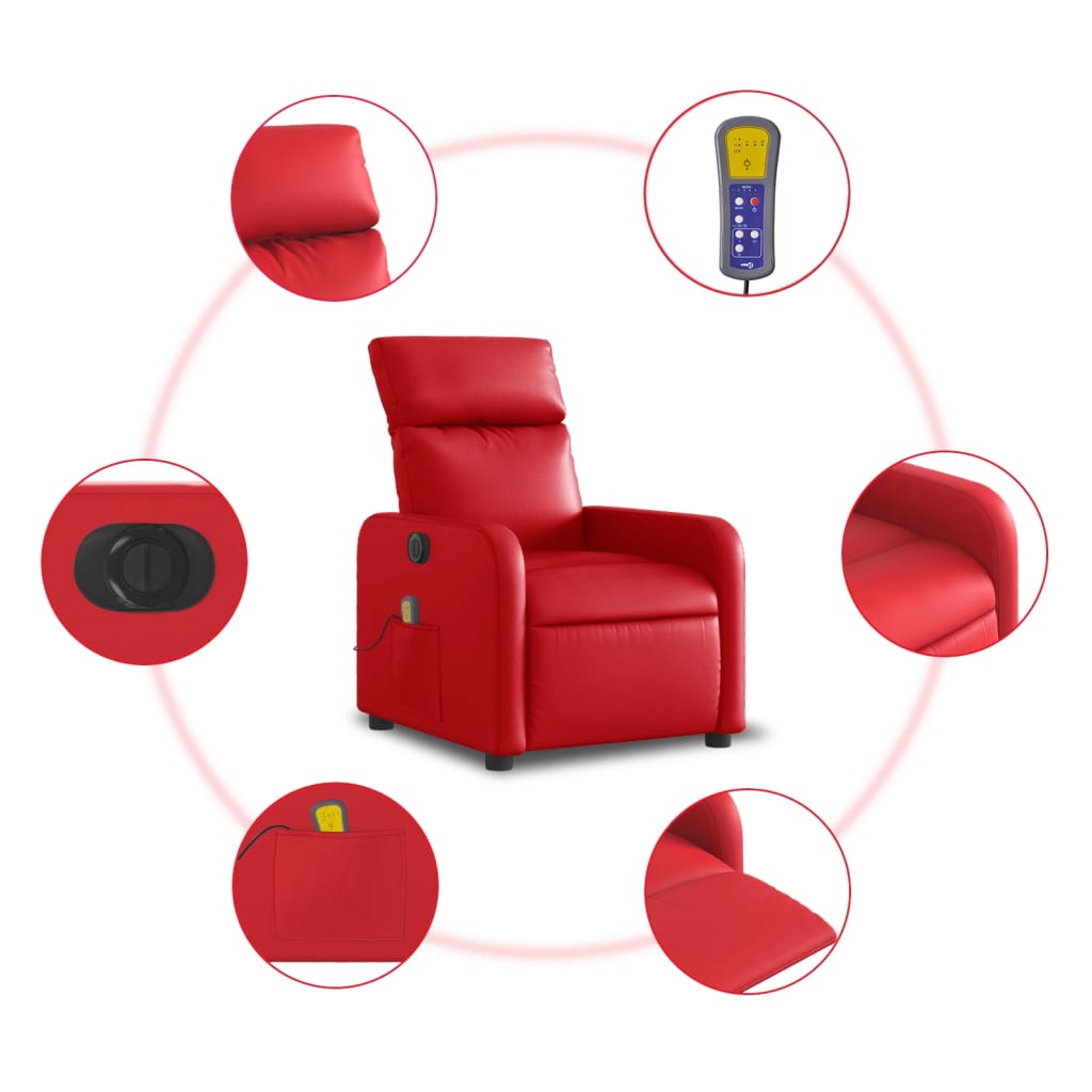 vidaXL Sillón de masaje reclinable eléctrico de cuero artificial rojo