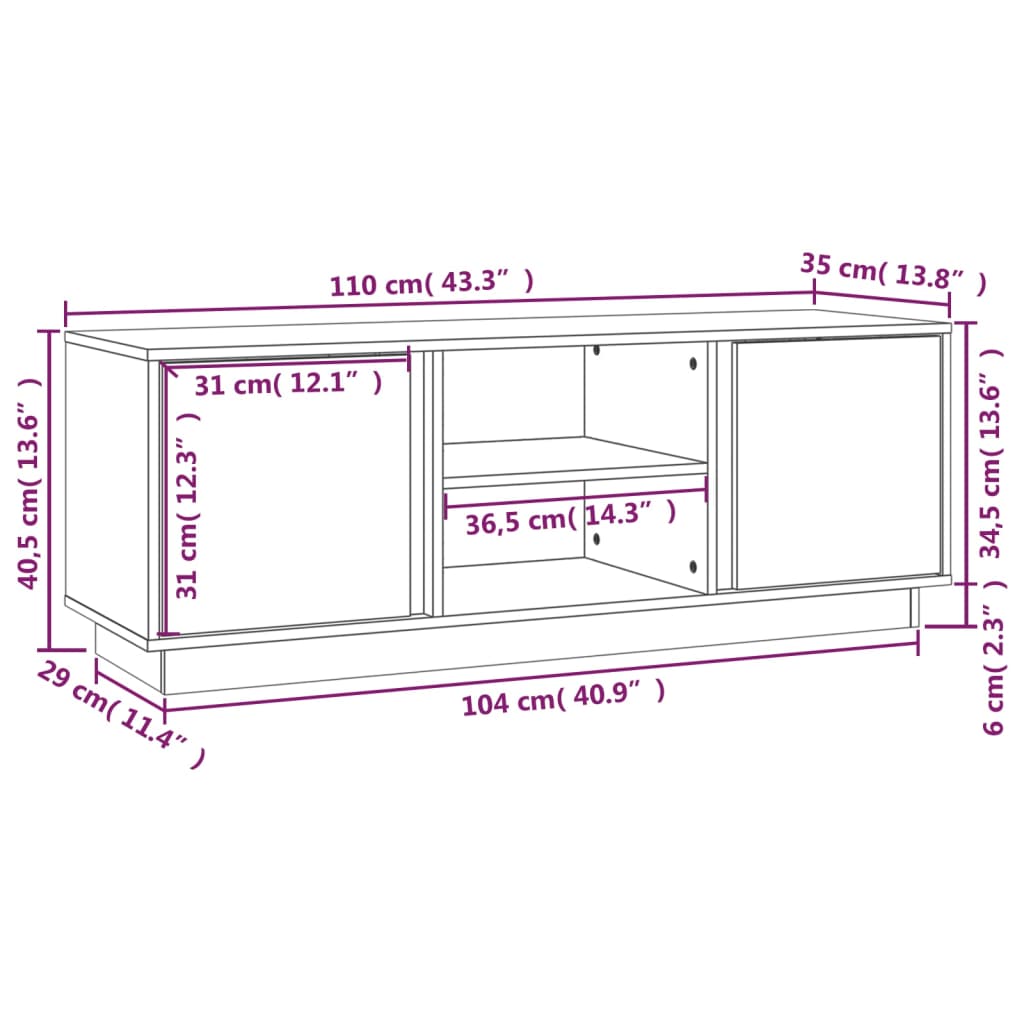 vidaXL Mueble de TV de madera maciza de pino 110x35x40,5 cm