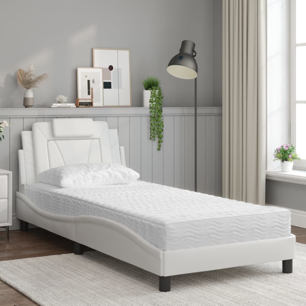 vidaXL Cama con colchón cuero sintético blanco 80x200 cm