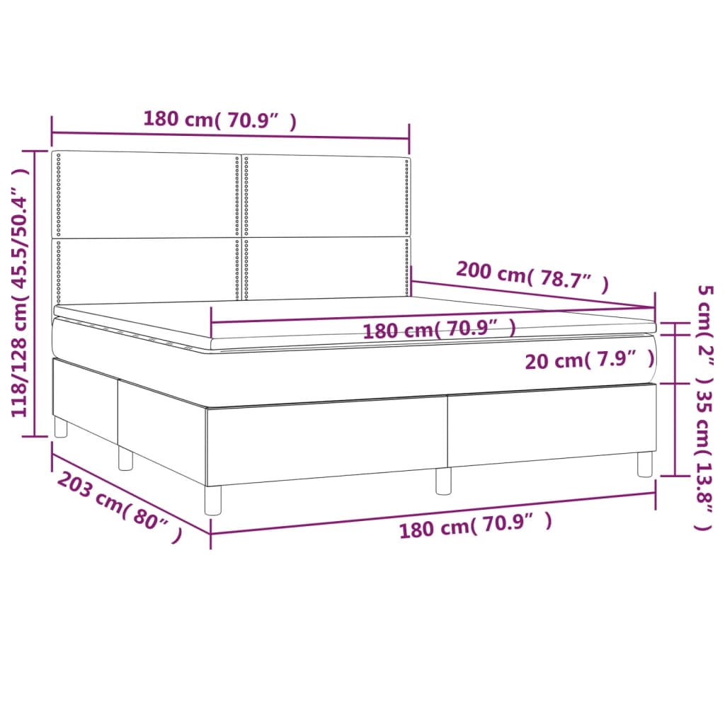 vidaXL Cama box spring colchón y LED cuero sintético blanco 180x200 cm