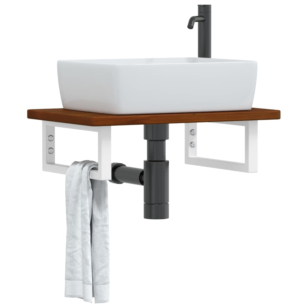 vidaXL Estante de lavabo de pared de acero y madera maciza de roble