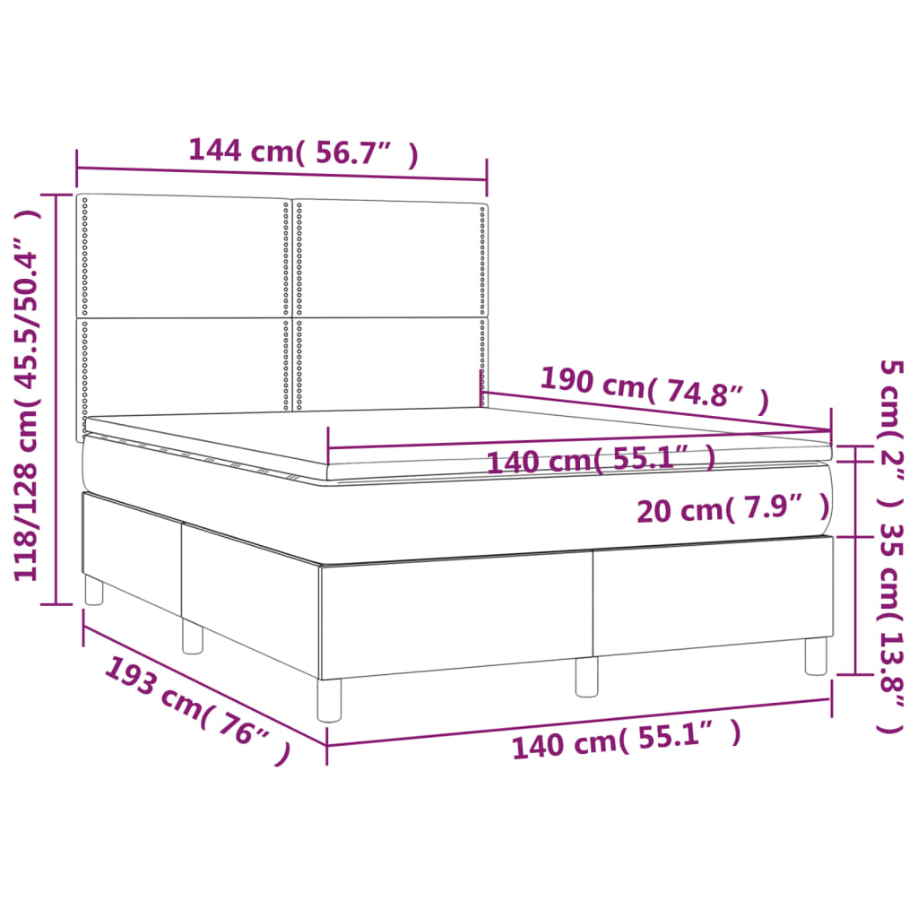 vidaXL Cama box spring con colchón cuero sintético negro 140x190 cm