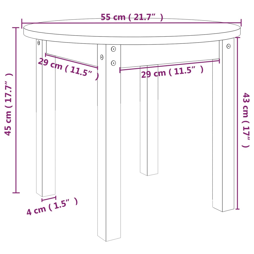 vidaXL Mesa de centro de madera maciza de pino negro Ø 55x45 cm