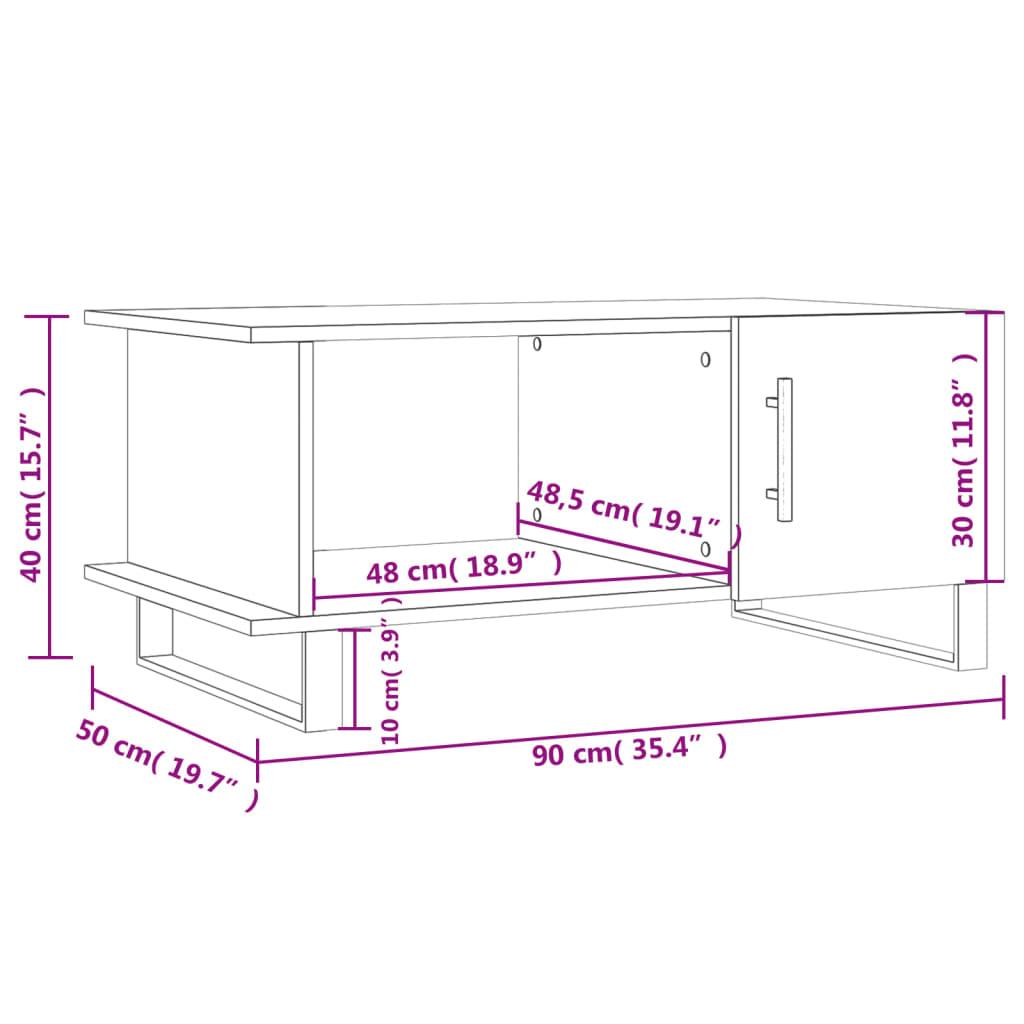 vidaXL Mesa de centro madera contrachapada blanco brillo 90x50x40 cm