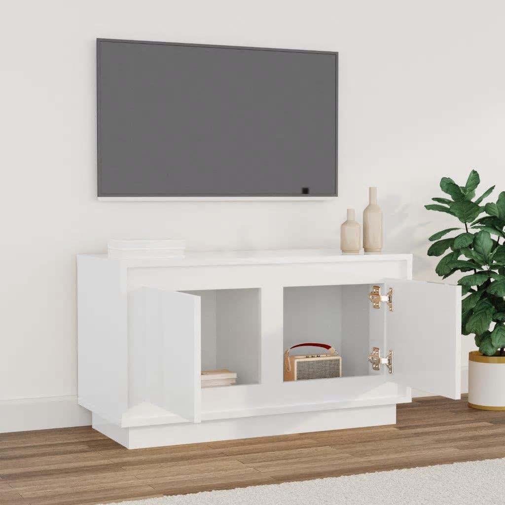 vidaXL Mueble para TV madera contrachapada blanco brillo 80x35x45 cm