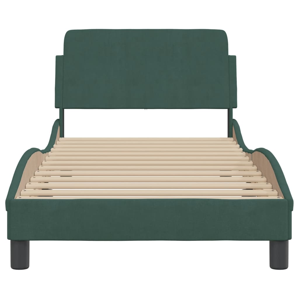 vidaXL Estructura cama con cabecero terciopelo verde oscuro 90x200 cm