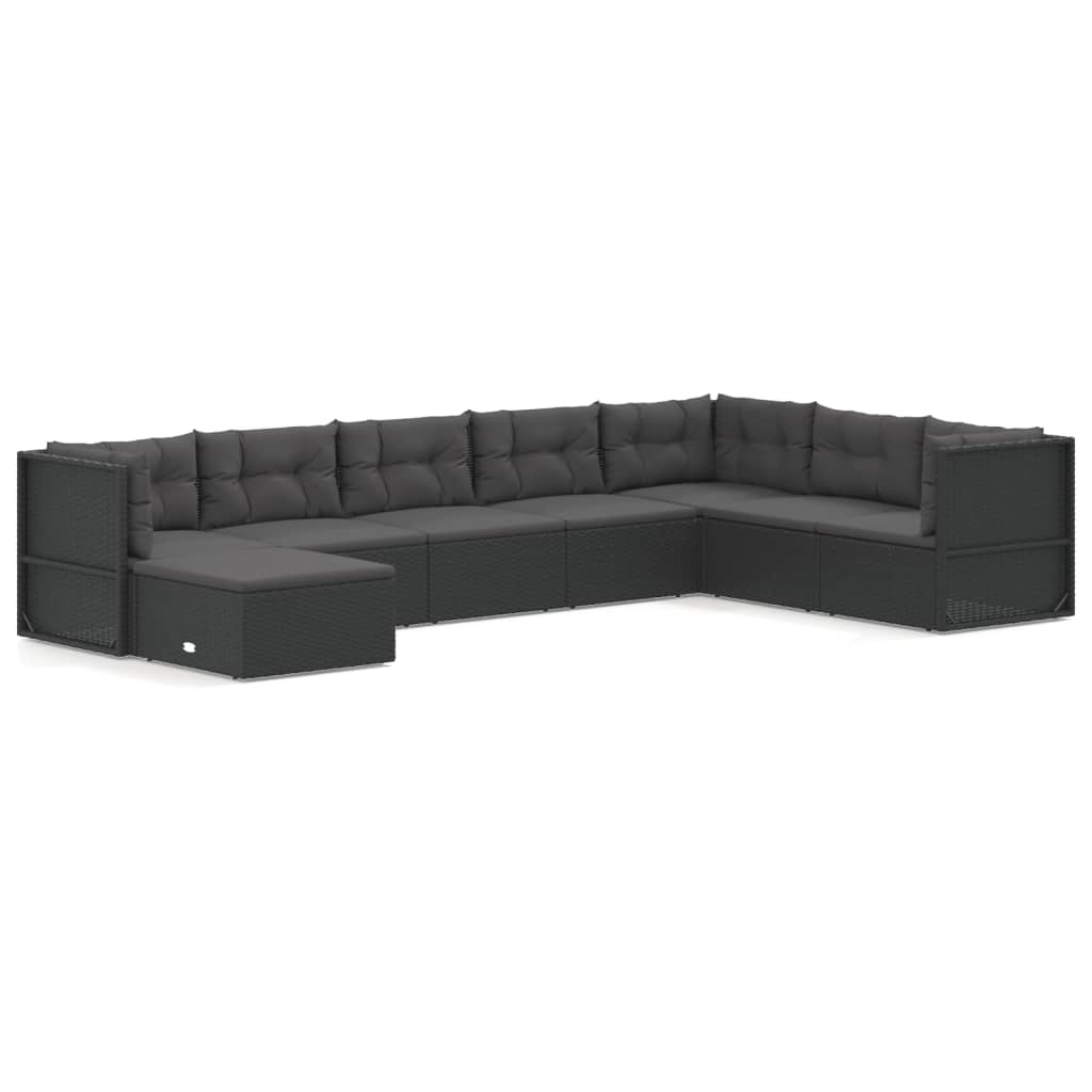 vidaXL Set de muebles de jardín 8 pzas y cojines ratán sintético negro