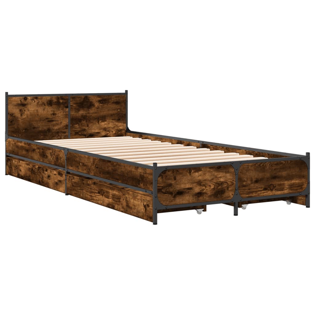 vidaXL Cama con cajones madera de ingeniería roble ahumado 100x200 cm