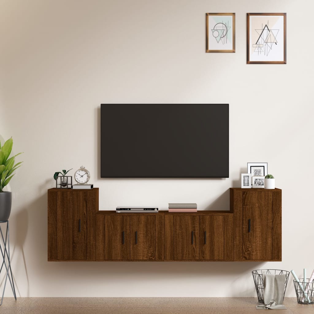 vidaXL Set de muebles para TV 4 pzas madera contrachapada marrón roble