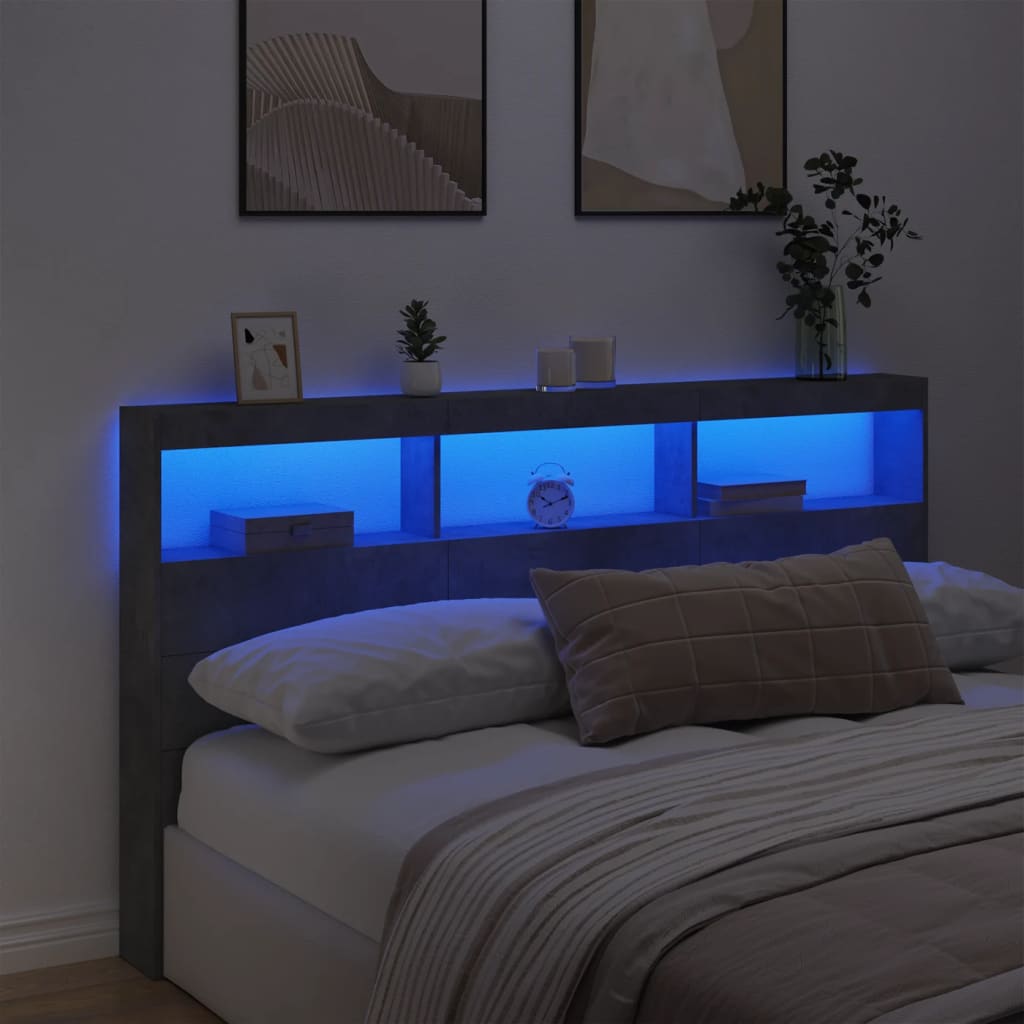 vidaXL Cabecero de cama con luz LED gris hormigón 180x17x102 cm